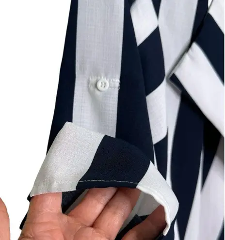 Elodie Navy Stripe Trendy Open Front Blazer Jacket Long Sleeve Size Medium