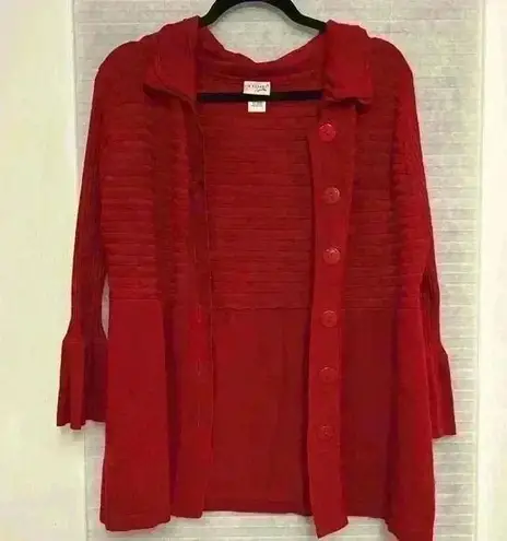 kim rogers Red cardigan sz Large bell sleeves big buttons very stylish