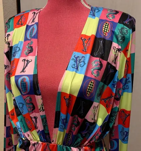 Deep plunge neck colorful bodysuit size L Size L