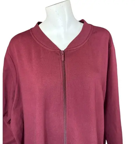 Denim & Co . Active French Terry Tunic Jacket with Ribbed Trim Dark Cherry 3Xd