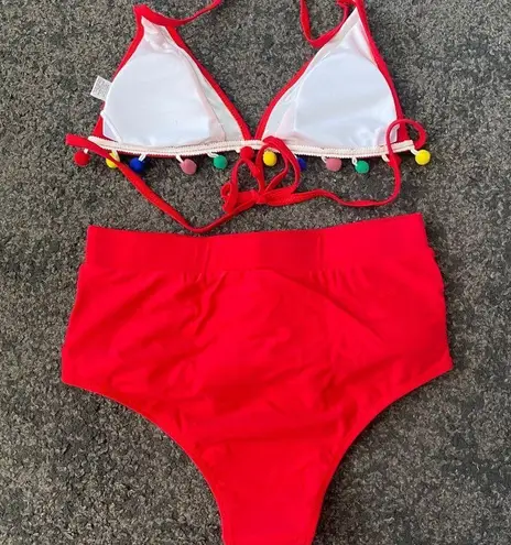 Boutique Red Pom Pom meshed high waisted swimsuits
