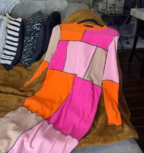 Eloquii New Anya Patchwork Colorblock Bodycon Dress in Pink & Orange