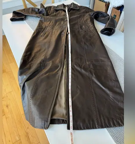 Vintage Studio Works Chocolate Brown Ankle Length Leather Trench Coat Size Small