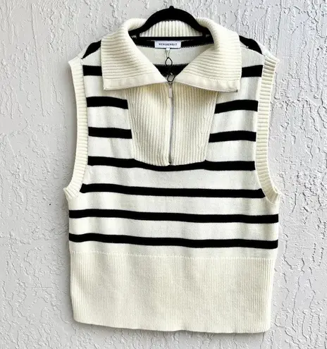 We Wore What NWOT Striped Half Zip Sweater Knit Vest Cream/Black Women's Size S/P