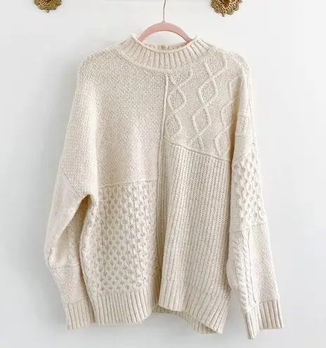 American Eagle Cream Fall Patchwork Mock Neck Sweater