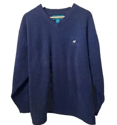 Big Dogs Pullover Fleece V Neck Blue Embroidered Sporty Warm Casual Lounge L