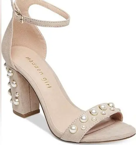 Madden Girl  Bitsyy Blush Suede Block Heel With Faux Pearls Strappy Party New 9