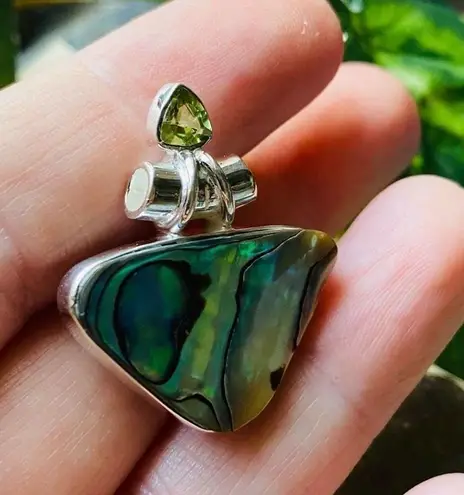 Sterling Silver Mermaids Dream Abalone & Peridot Solid Pendant