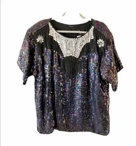 Mark & John Vintage Deadstock Sequin Top Silk Free Size 90s Golden Girls Costume Black