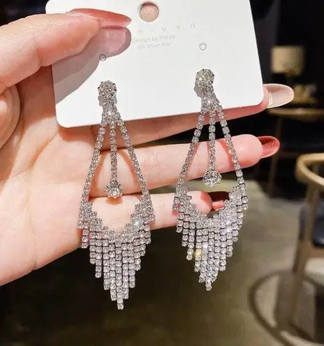 Women's Cubic Zirconia Diamond Long Tassel Dangle Drop Earrings Silver