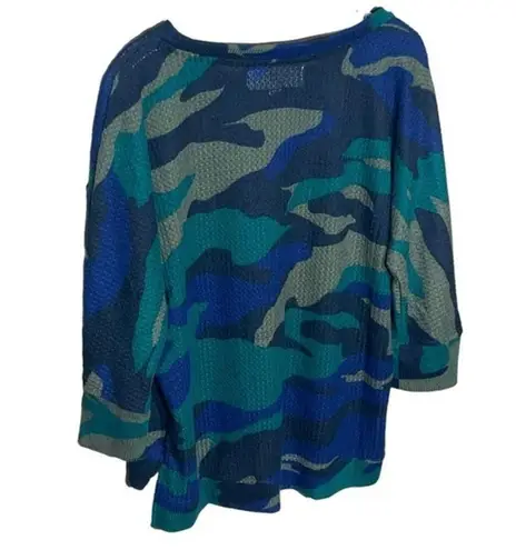 French Laundry Camo Waffle Knit 3/4 Sleeve Hi-Low Medium
