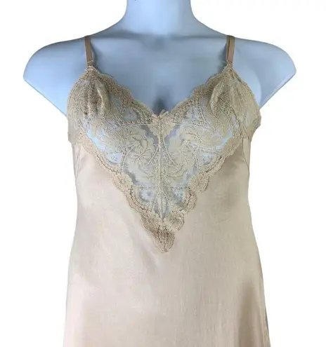 Vassarette Vintage Slip Dress Nightgown Lace Cream Nude Adjustable Straps  Size L