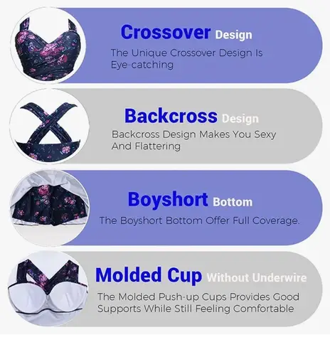 COCOPEAR Women's Elegant Crossover One Piece Swimdress Floral Skirted Sw… Black Size 3X