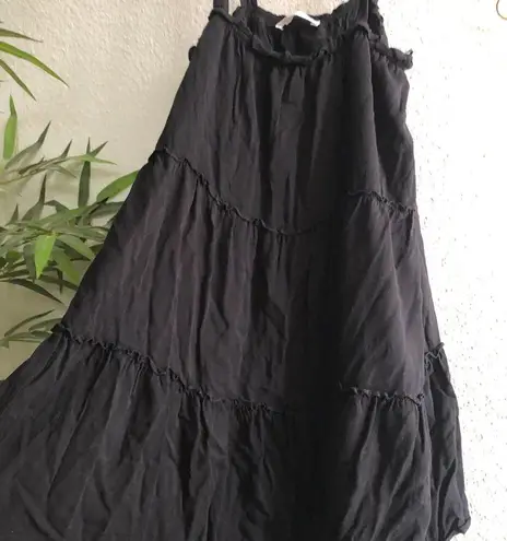 Black tiered overalls suspenders dungarees dress skirt with adjustable tie strap details Size M