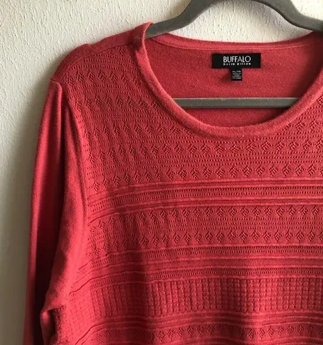 Buffalo David Bitton Sweater Coral Pointelle 3/4 Sleeves Knit Sweater Sz XL EUC