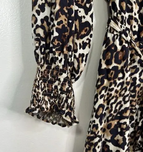 Talbots  Leopard Print Belted Dress Plus Size 22W Cinched Waist Shirred Cuffs