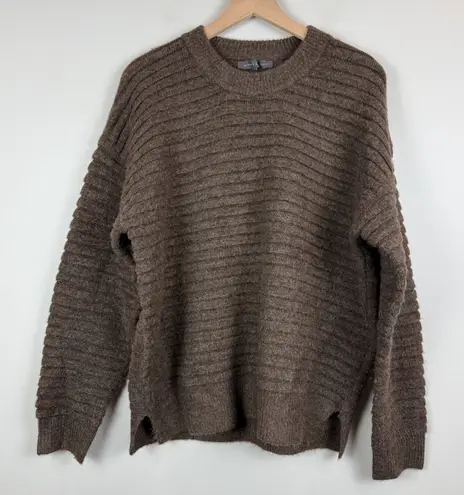 Grade & Gather Sweater Women's M Brown Ribbed Knit Crewneck Pullover Cozy Cabin