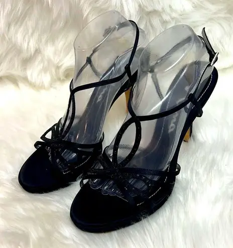 Nina Black Satin Embellished Luster Heels Size 10m | Color: Black B-24