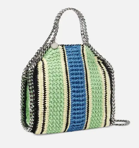 Stella McCartney NEW | Falabella Striped Cotton Crochet Tote Bag in Green/Blue