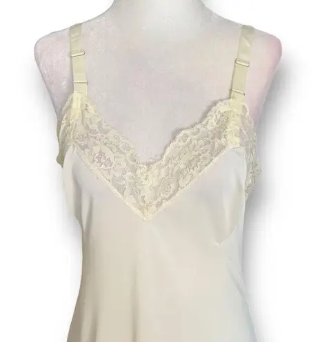 Vintage Loraine Full Slip Dress Satin Cream Lace Trimmed Chemise Lingerie