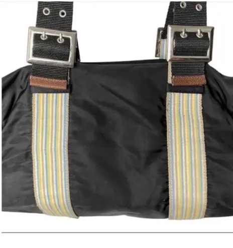 Mini Apres Midi De Chien Un Après-Midi De Chien Stylish Black Nylon Medium Tote with Adjustable Striped Straps