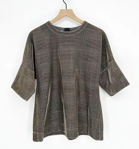 Akris Punto Metallic Lurex Glen Check Top 3/4 Sleeve Plaid Silver Women's 12