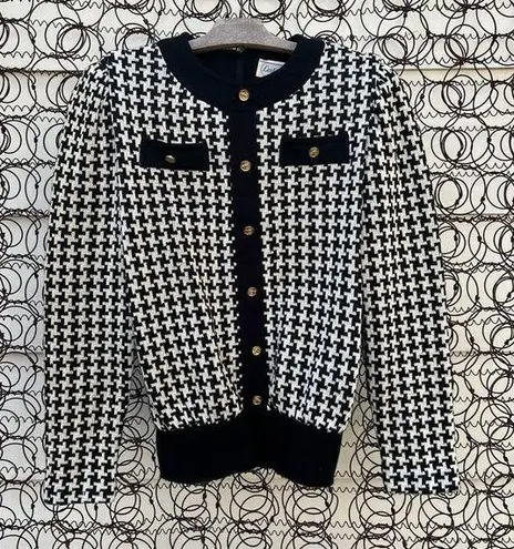 Leslie Fay Vintage 60s wool classic Hepburn houndstooth sweater knit blouse