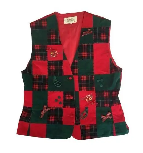Susan Bristol VTG Red & Green Corduroy Tartan Plaid Appliqué Christmas V…