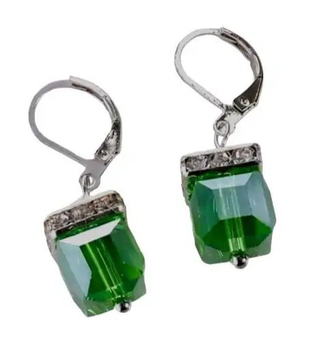 Light Emerald Earrings New Square Cube Rhinestones May Wedding Bride Cru… Green