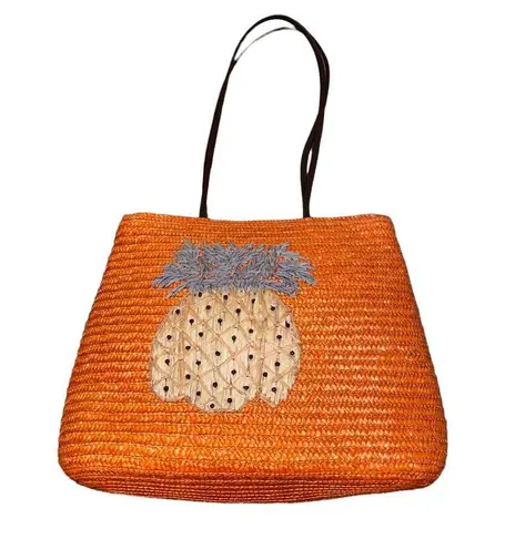 Liz Claiborne Vintage 90s Y2k  Straw Pineapple Tote Bag, Orange