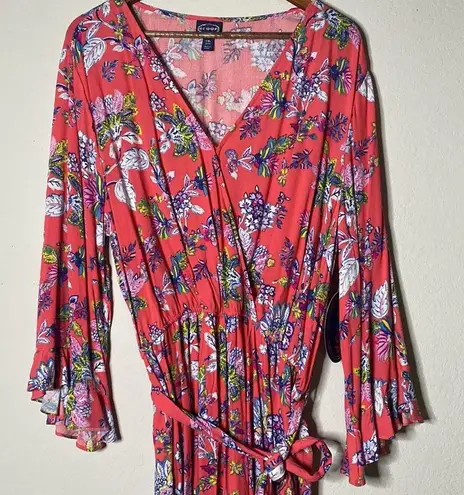 NWT Scoop Women Ruffle Tie Waist Pink Paisley Summer Romper 3/4 Sleeve XXL