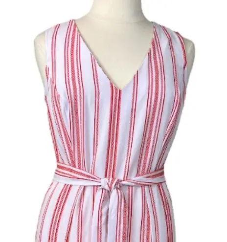 Emma & Michele Women's Jumpsuit V-neck Tie Waist White Red Stripes Size XL