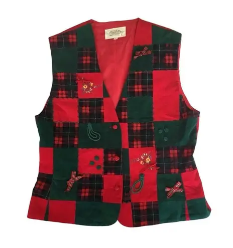 Susan Bristol VTG Red & Green Corduroy Tartan Plaid Appliqué Christmas V…