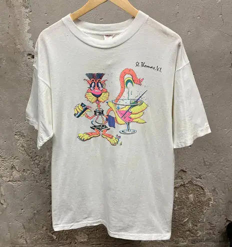 Vintage 1990s White St. Thomas V.I. Party License Neon Graphic Single Stitch Tee Size XXL