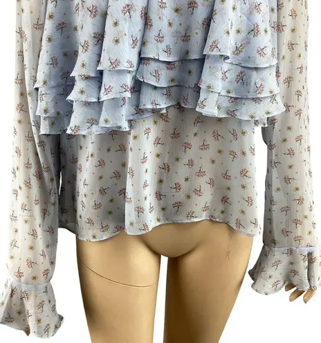 Endless Rose  Top Size Large Blue Floral Ruffled Long Sleeve Blouse