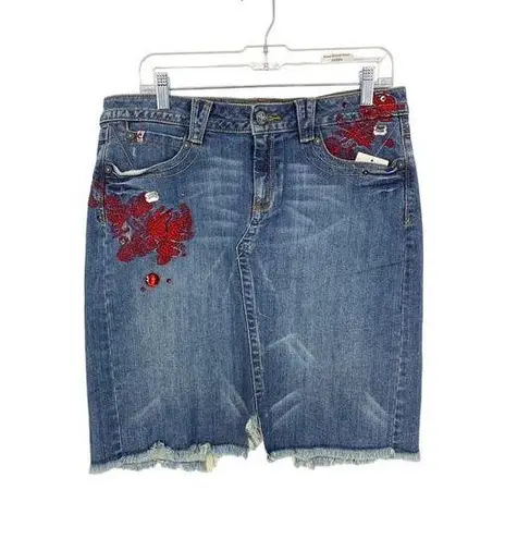 Vintage Y2K Candies Denim Skirt Junior Sz 13 Embroidered Embellished