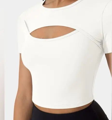 Halara NWT  Cloudful Round Neck Cut Out Short Sleeve Crop Top XL White