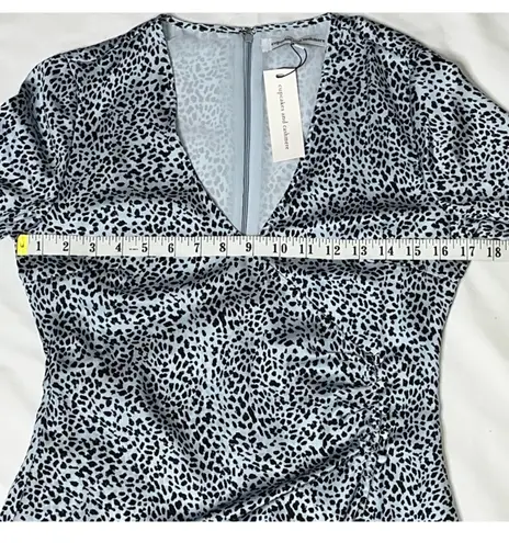 Cupcakes and Cashmere Satin Long Sleeve Virgo Leopard Wrap Mini Dress Blue Fog Black XS