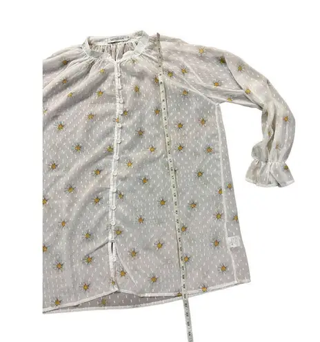 Misslook white daisy print chiffon long sleeve peasant blouse S