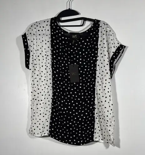W5 NWT Black and White Boxy Blouse with Polka Dots