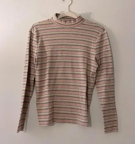 kim rogers Vintage  Fall Stripe Turtleneck Mock Neck Long Sleeve Top