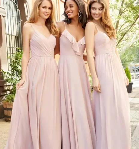 Hayley Paige Occasions  blush formal maxi with lace