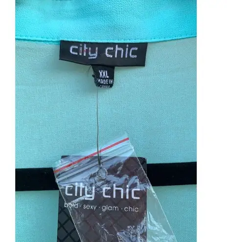 City Chic Romantic Peplum Sheer Button Blouse Honey Dew Plus Size XXL NWT