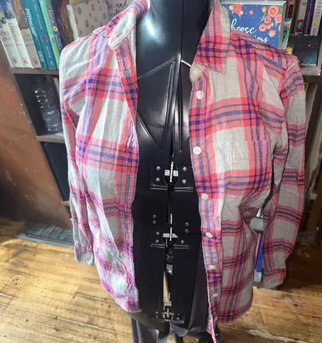 J Crew red plaid tartan flannel button down XS shirt Blue