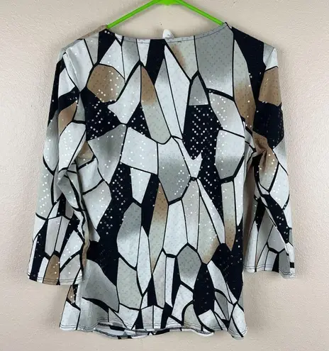 Vintage MSK Sequin Blouse Womens M Black Beige Asymmetrical Artsy Unique 90s Y2k Size M