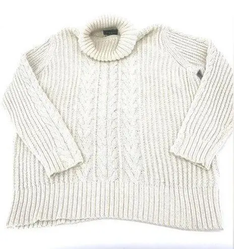 Eddie Bauer  Chunky White Cream Metallic Silver Turtleneck Sweater Size 2X