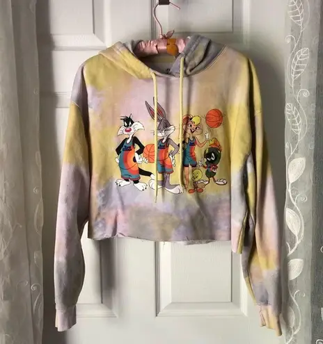 Space Jam Hooded Cropped Graphic Sweatshirt tie dye looney tunes sz XL cotton