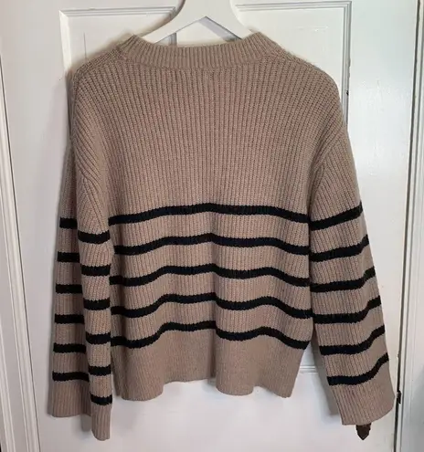 Magaschoni  Sweater Women's Crew Neck Black Taupe Striped Pull Over W-171 Sz M