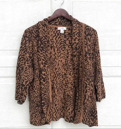 cj banks Women’s Cardigan Sweater Brown Tan Animal Plus Open 0X