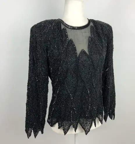 VTG Rina Z Beaded 100% Silk Formal Party Blouse M Black Size M